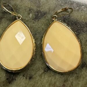 Gold-Tone Bezel Holding Light Creamy Yellow Faceted Drops Lever Back Earrings